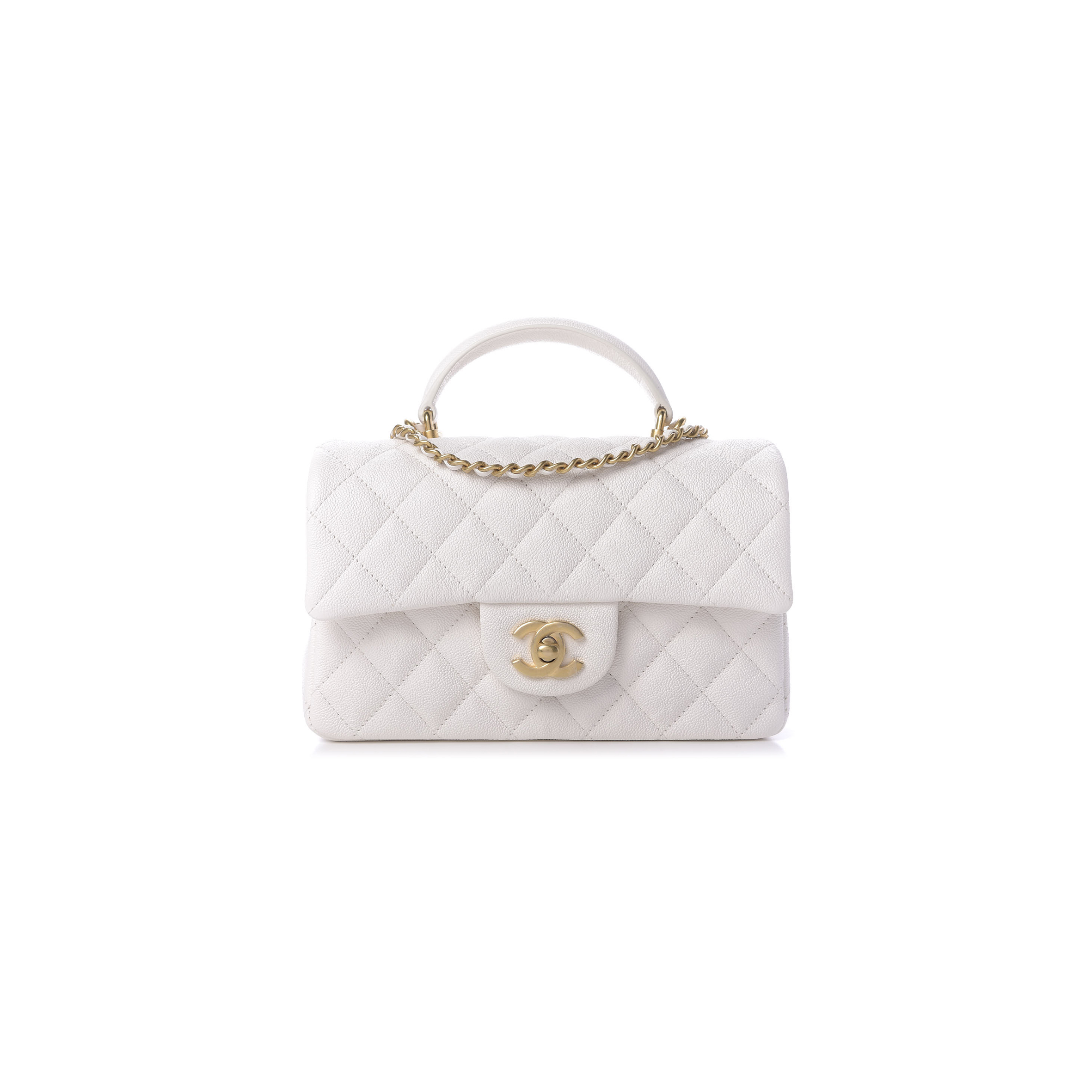 CHANEL MASTER CAVIAR QUILTED MINI TOP HANDLE RECTANGULAR FLAP WHITE (20*13*9cm) 